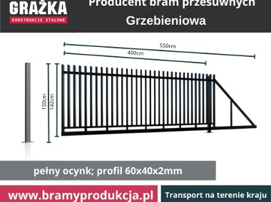 GRZEBIENIOWA - brama przesuwna 142x400 z pionowymi profilami 60x40 – ocynk-1