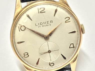 LIDHER szwajcarski Złoty zegarek męski 750 18K na PASKU elegancki CUD-1