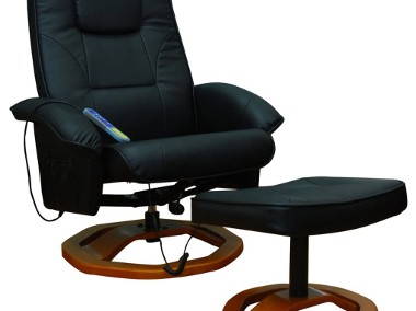 vidaXL Fotel masujący z podnóżkiem, czarny, sztuczna skóra 60277-1