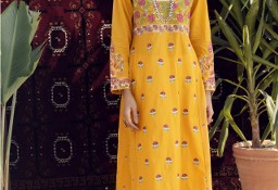 Nowa sukienka tunika indyjska L 40 żółta haftowana kwiaty boho hippie na lato