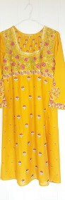 Nowa sukienka tunika indyjska L 40 żółta haftowana kwiaty boho hippie na lato-4
