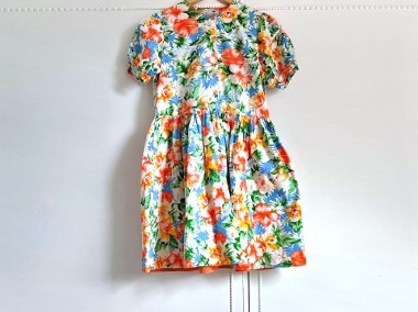 Sukienka vintage bawełna letnia lato dziewczęca XS 34 kwiaty floral-1
