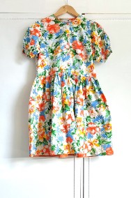 Sukienka vintage bawełna letnia lato dziewczęca XS 34 kwiaty floral-2