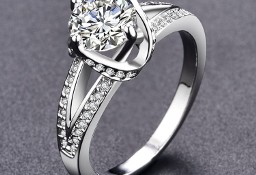 Nowy pierścionek srebrny kolor biała cyrkonia królewski elegancki