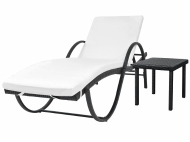 vidaXL Leżak z poduszką i stolikiem, polirattan, czarny 42886-1