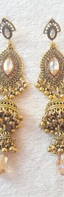 Nowe indyjskie kolczyki długie wiszące jhumki dzwony dzwonki złoty kolor boho-3