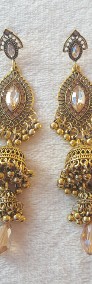 Nowe indyjskie kolczyki długie wiszące jhumki dzwony dzwonki złoty kolor boho-4