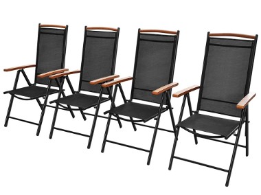 vidaXL Składane krzesła ogrodowe, 4 szt., aluminium/textilene, czarne 41733-1