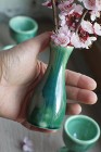  Komplet Ceramiczny Wazon + kieliszek na jajko, zestaw, zielone szkliwo efektowe