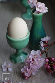  Komplet Ceramiczny Wazon + kieliszek na jajko, zestaw, zielone szkliwo efektowe-2