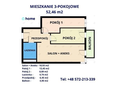 Mieszkanie 3 pok. 52.46.m2 Projektant/Przybyszówka-1