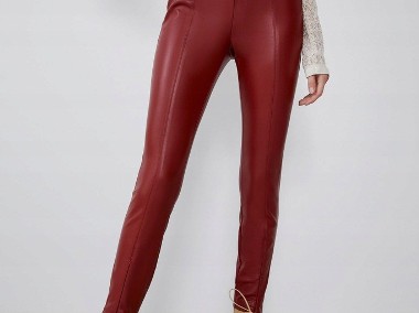 (38/M) ZARA/ Czerwone, skórzane spodnie, legginsy, rurki z Madrytu/ NOWE-1