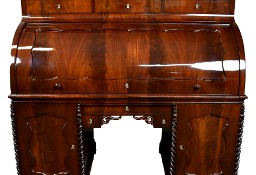 Duże biurko cylindryczne antyk mahoń z nadstawką