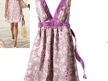 Nowa sukienka H&M 36 S w pawie pióra fiolet dekolt midi-1