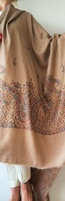 1 Duży szal orientalny haftowany haft paisley pashmina brąz Indie-3