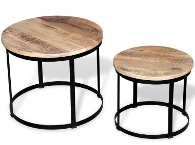 vidaXL Dwa stoliki kawowe z surowego drewna mango, okrągłe 40 i 50 cm244006-1