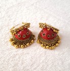 Kolczyki duże boho indyjskie jhumka czerwone kolor złoty Bollywood duże