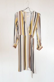 Nowa sukienka Orsay w paski M 38 kopertowa wrap wiązana szlafrokowa wiskoza-2