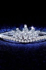 Nowy pierścionek srebrny kolor tiara korona cyrkonie księżniczka celebrytka-2