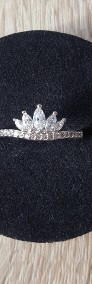 Nowy pierścionek srebrny kolor tiara korona cyrkonie księżniczka celebrytka-3