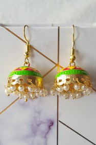 Małe kolczyki indyjskie jhumka jhumki dzwonki złoty kolor neon boho Bollywood-2