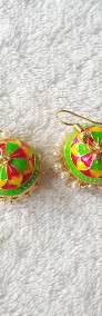 Małe kolczyki indyjskie jhumka jhumki dzwonki złoty kolor neon boho Bollywood-4