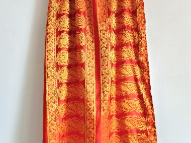 Vintage saree sari pomarańczowe paisley indyjska sukienka retro orient Bollywood-1