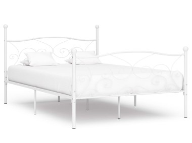 vidaXL Rama łóżka ze stelażem z listw, biała, metalowa, 140 x 200 cm284450-1