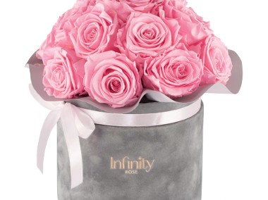 Bukiet różowe wieczne róże szary flower box prezent na ślub, prezent na wesele-1