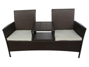 vidaXL Dwuosobowa sofa ogrodowa ze stolikiem, rattan PE, brązowaSKU:42843-2