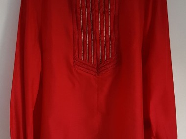 Nowa bluzka koszulka H&M 42 XL czerwona tunika haft koraliki-1