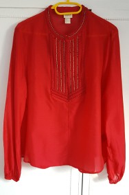 Nowa bluzka koszulka H&M 42 XL czerwona tunika haft koraliki-2