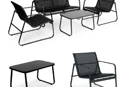 Zestaw Komplet mebli ogrodowych metalowy stelaż krzesła ławka i stolik czarny