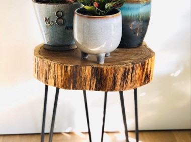 Stolik kawowy –plaster drewna dąb, loft industrial, hairpin legs metal-1