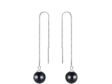 Nowe kolczyki wiszące srebrne srebro 925 czarna perła kulka koralik perły-1
