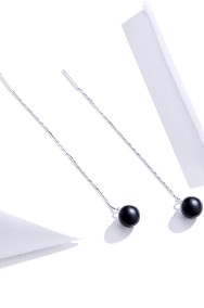 Nowe kolczyki wiszące srebrne srebro 925 czarna perła kulka koralik perły-2