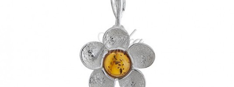Zawieszka srebrna kwiatek z bursztynem-1