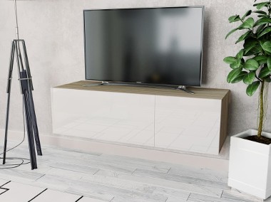 vidaXL Szafka pod TV, 120x40x34cm, kolor dębowy i biały, wysoki połysk244871-1