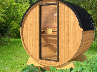 Sauna ogrodowa tarasowa 160 cm + szklane drzwi SŁOŃCE ze świerku skandynawskiego-1