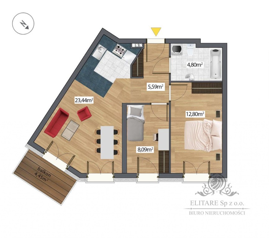 Mieszkanie 54,72 m², 3 pokoje, ogrzewanie miejskie/ Huby, Wrocław – pohled 2