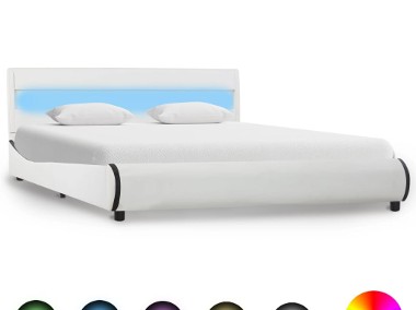 vidaXL Rama łóżka z LED, biała, sztuczna skóra, 120 x 200 cm 285016-1