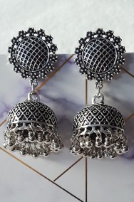 Kolczyky etno folk Azja etniczne srebrny kolor jhumki India Nepal Pakistan boho-2