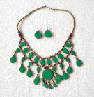 Orientalna biżuteria zielona komplet kolia kolczyki etno boho hippie bohemian 