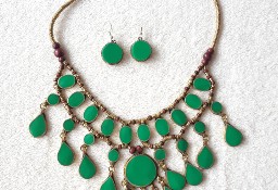 Orientalna biżuteria zielona komplet kolia kolczyki etno boho hippie bohemian 