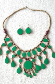 Orientalna biżuteria zielona komplet kolia kolczyki etno boho hippie bohemian -2