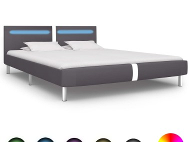 vidaXL Rama łóżka LED, szara, sztuczna skóra, 180x200 cm 280860-1