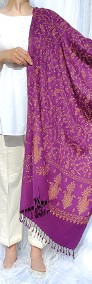Szal orientalny fiolet indyjski haftowany haft paisley floral kwiaty szalik-3