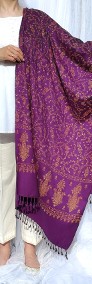 Szal orientalny fiolet indyjski haftowany haft paisley floral kwiaty szalik-4