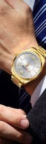 Klasyczny zegarek męski złoty z bransoletą stalową szkiełko mineralne-4