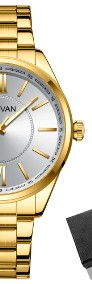 Klasyczny zegarek męski złoty z bransoletą stalową szkiełko mineralne-3